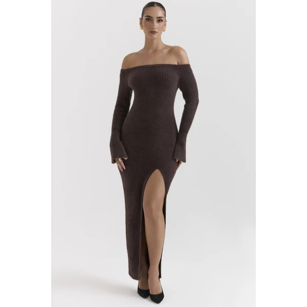 Lucena Espresso Knit Off Shoulder Dress - Image 8