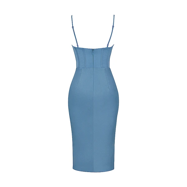 Myrna Aegean Blue Corset Midi Dress - Image 10
