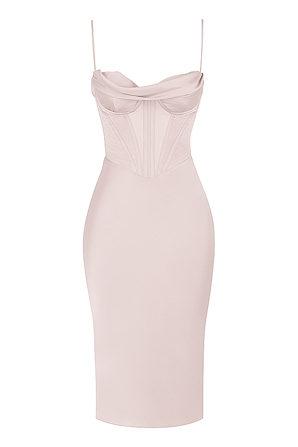 House of CB Myrna Crystal Satin Corset Midi Dress
