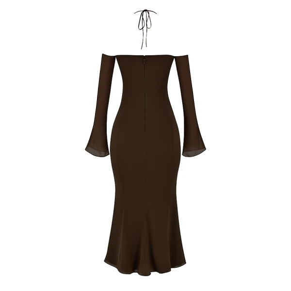 Naomi Espresso Halter Midi Dress - Image 10
