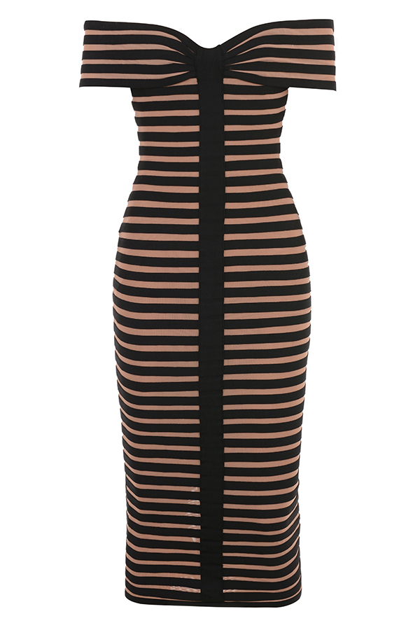 House of CB Petra Striped Bandage Midi Dress