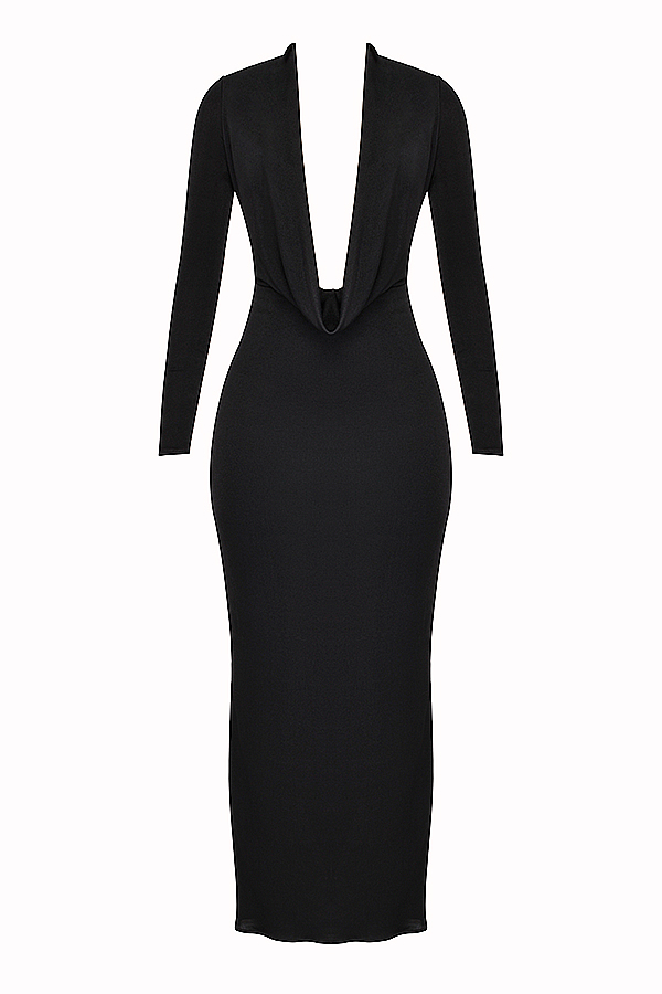 House of CB Saskia Black Draped Maxi Dress