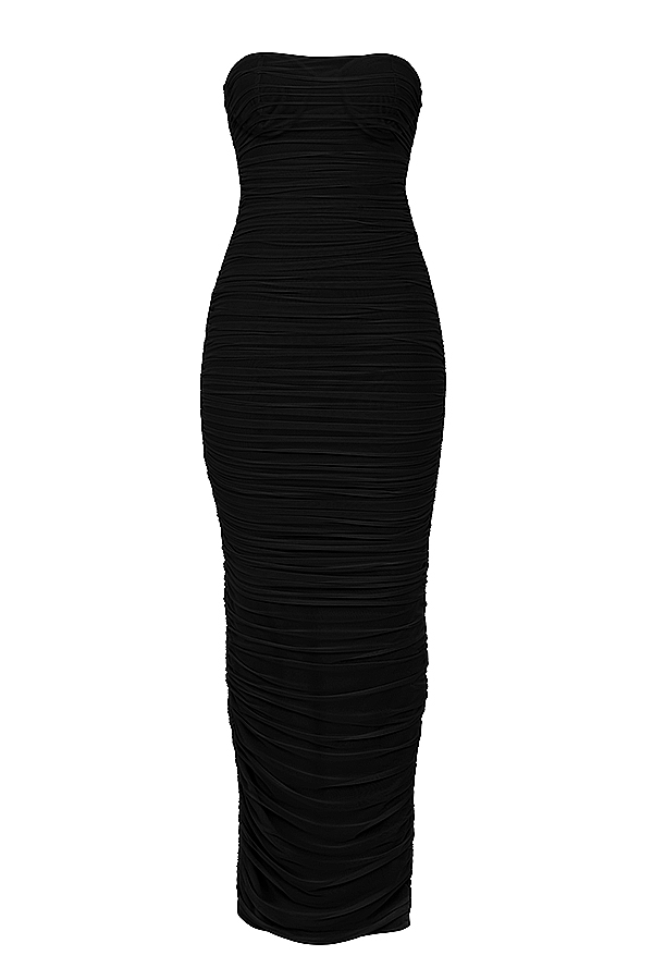 House of CB Sofia Black Mesh Strapless Maxi Dress