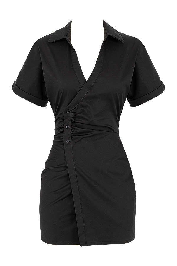 House of CB Sophia Black Wrap Shirt Dress