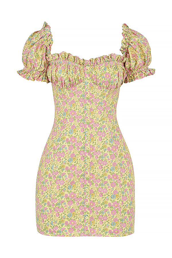 House of CB Tanaya Vintage Floral Puff Sleeve Mini Dress