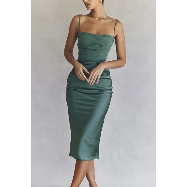 Teia Forest Draped Corset Midi Dress - Image 8