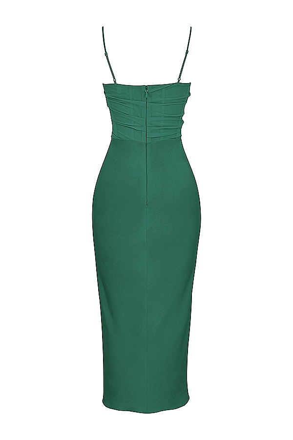 House of CB Teia Forest Draped Corset Midi Dress