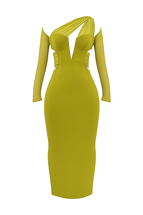 House of CB Zahra Chartreuse Plunge Maxi Dress