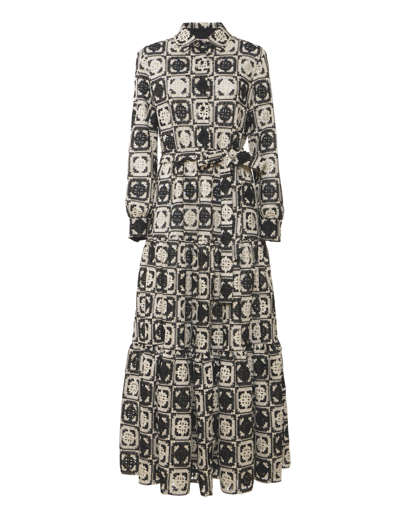 La DoubleJ Bellini Dress Mini Tiles Black in Macramé