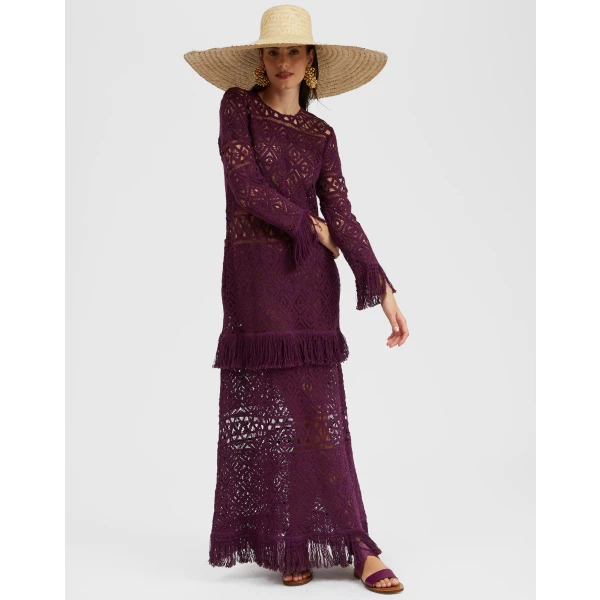 Lacey Swing Dress Plaza Purple in Macramé - Image 4