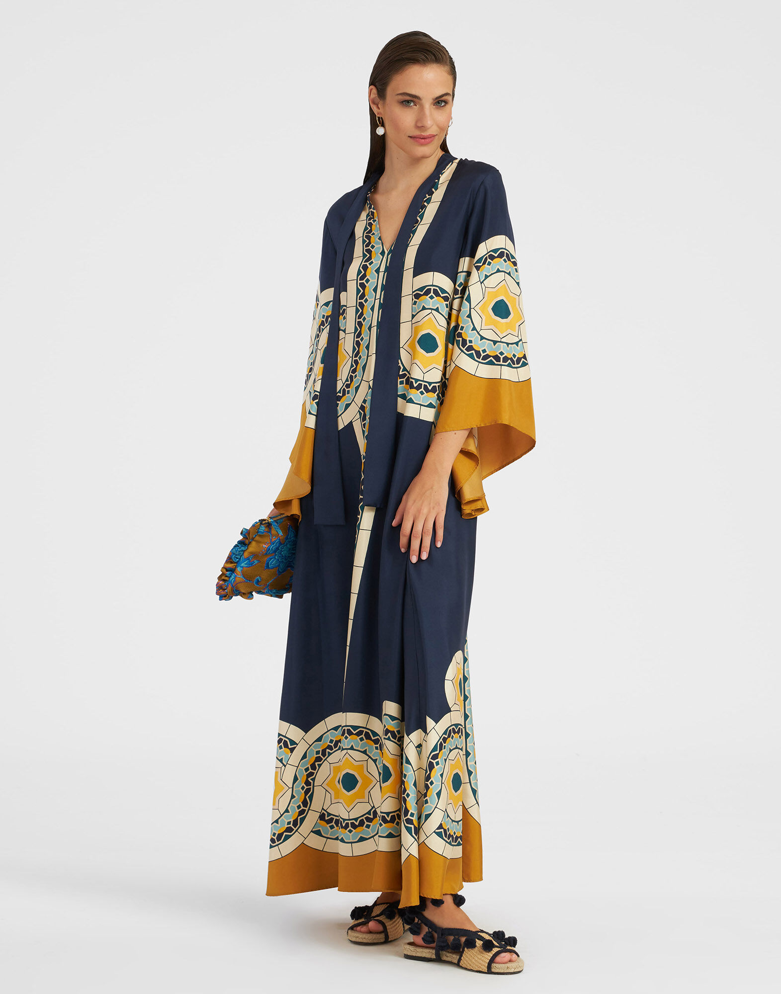 La DoubleJ Magnifico Dress Mudejar Placée Blue in Silk Twill