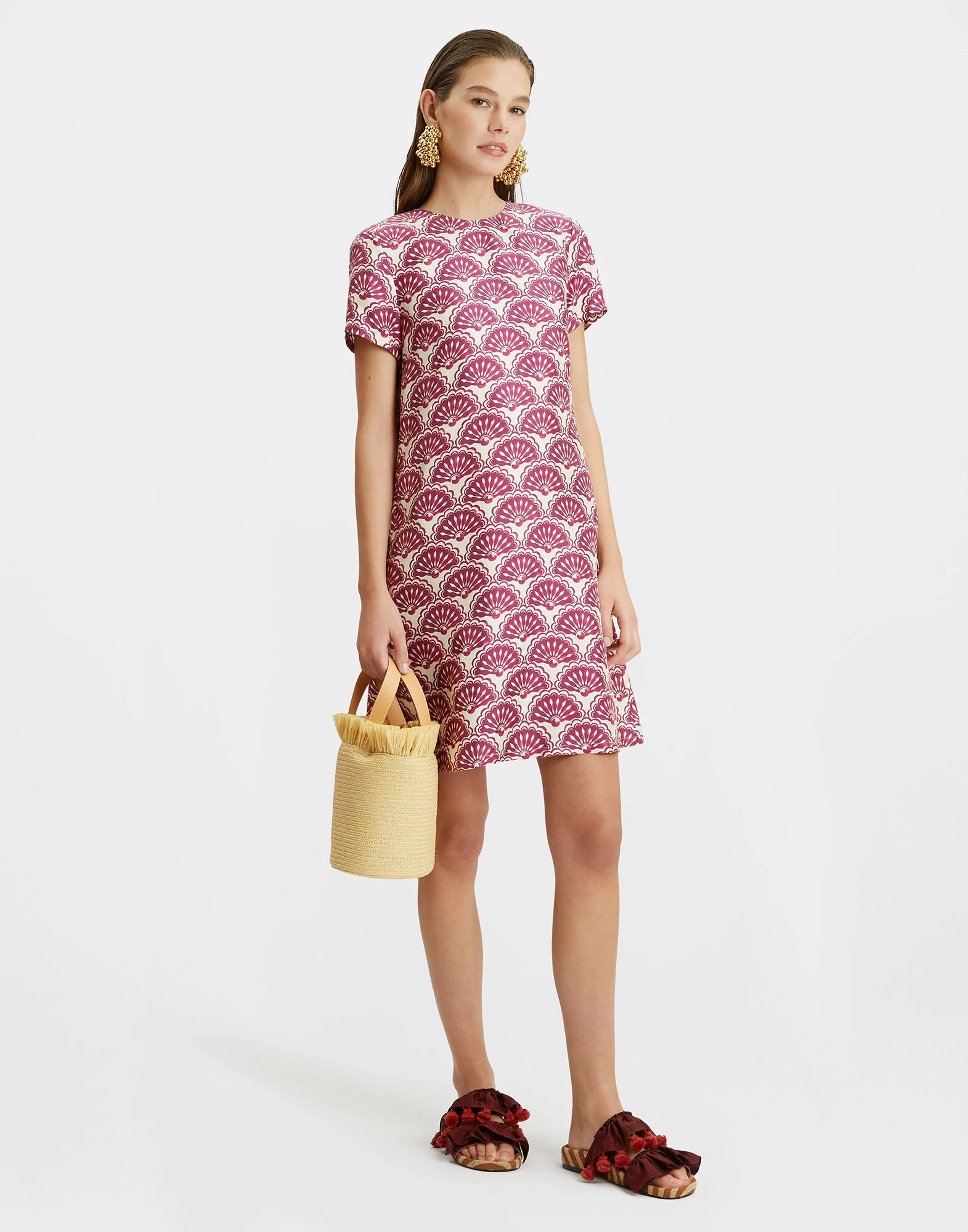 La-Double-J-Mini-Swing-Dress-Fans-Purple-in-Silk-Twill-1 Mini Swing Dress Fans Purple in Silk Twill - Image 1