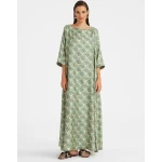 Muumuu Dress Round Neck Fans Mint in Silk Twill