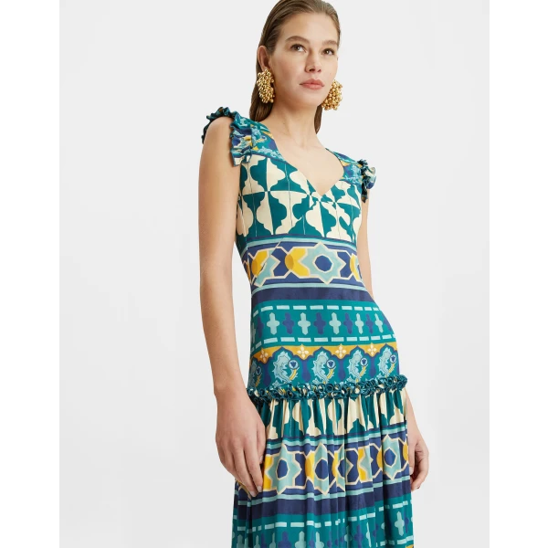 Pimento Dress Casareale Barré Placèe Emerald in Jersey Stretch - Image 4
