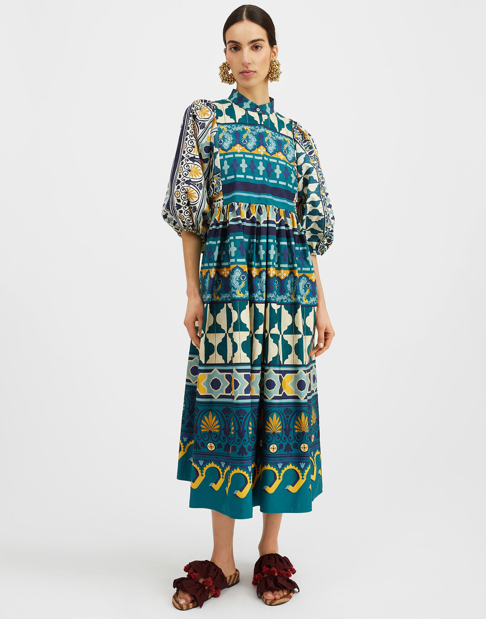 La DoubleJ Portofino Dress Casareale Placèe Emerald in Summer Poplin