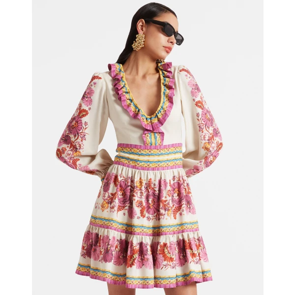 Reina Mini Dress Zodiac Placée Multicolor in Crepe Viscose - Image 2
