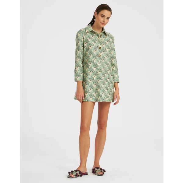 Short Artemis Dress Fans Mint in Shot Cotton - Image 2