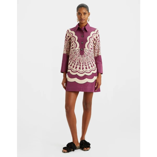 Short Artemis Dress Fans Placée Purple in Faille - Image 4