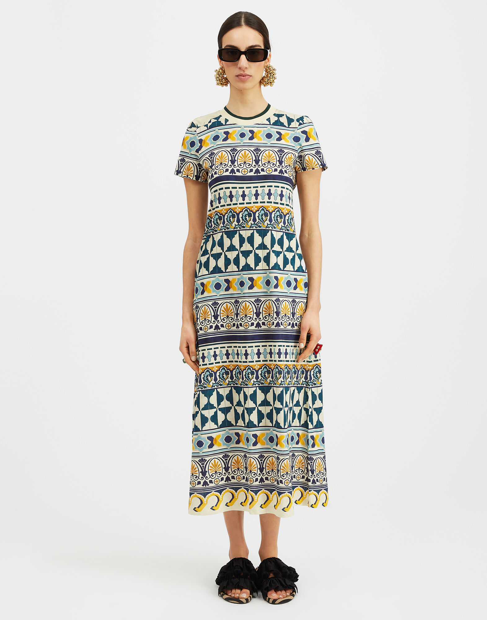 La DoubleJ Sporty Swing Dress Casareale Small Placèe Cream in Cotton Jersey