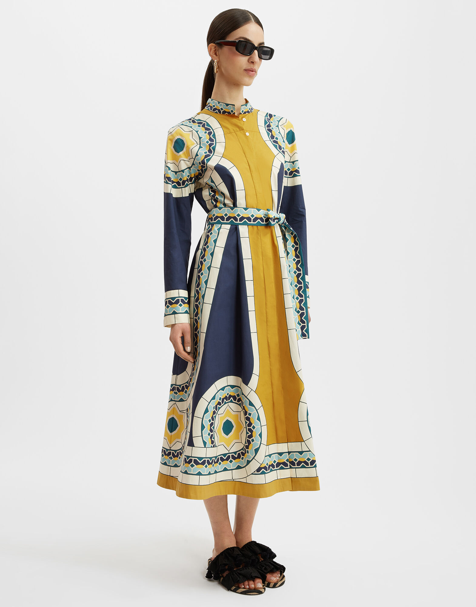 La DoubleJ Sundowner Dress Mudejar Placée Blue in Cotton Poplin
