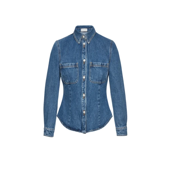 70's denim button down shirt in blue