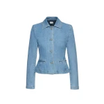 Fitted denim peplum blazer in light blue