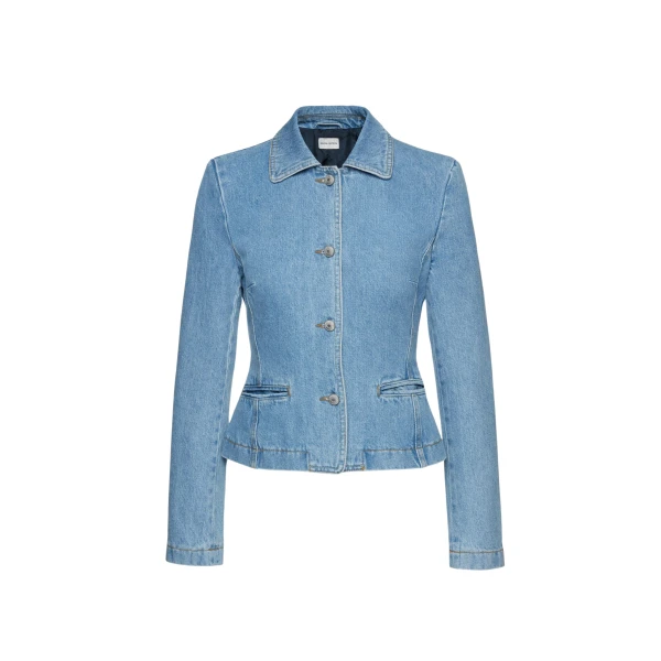 Fitted denim peplum blazer in light blue