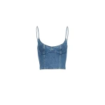 Scoop neck denim demi bustier top in blue