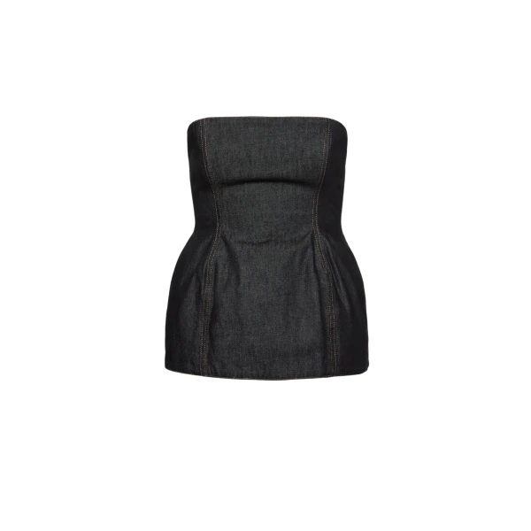 Strapless hourglass denim corset in indigo