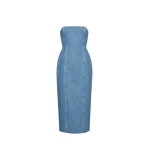 Strapless hourglass denim corset midi dress in light blue