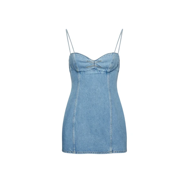 Sweetheart denim mini dress in light blue