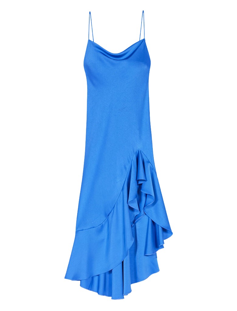 Maje Asymmetric Satin-Effect Maxi Dress