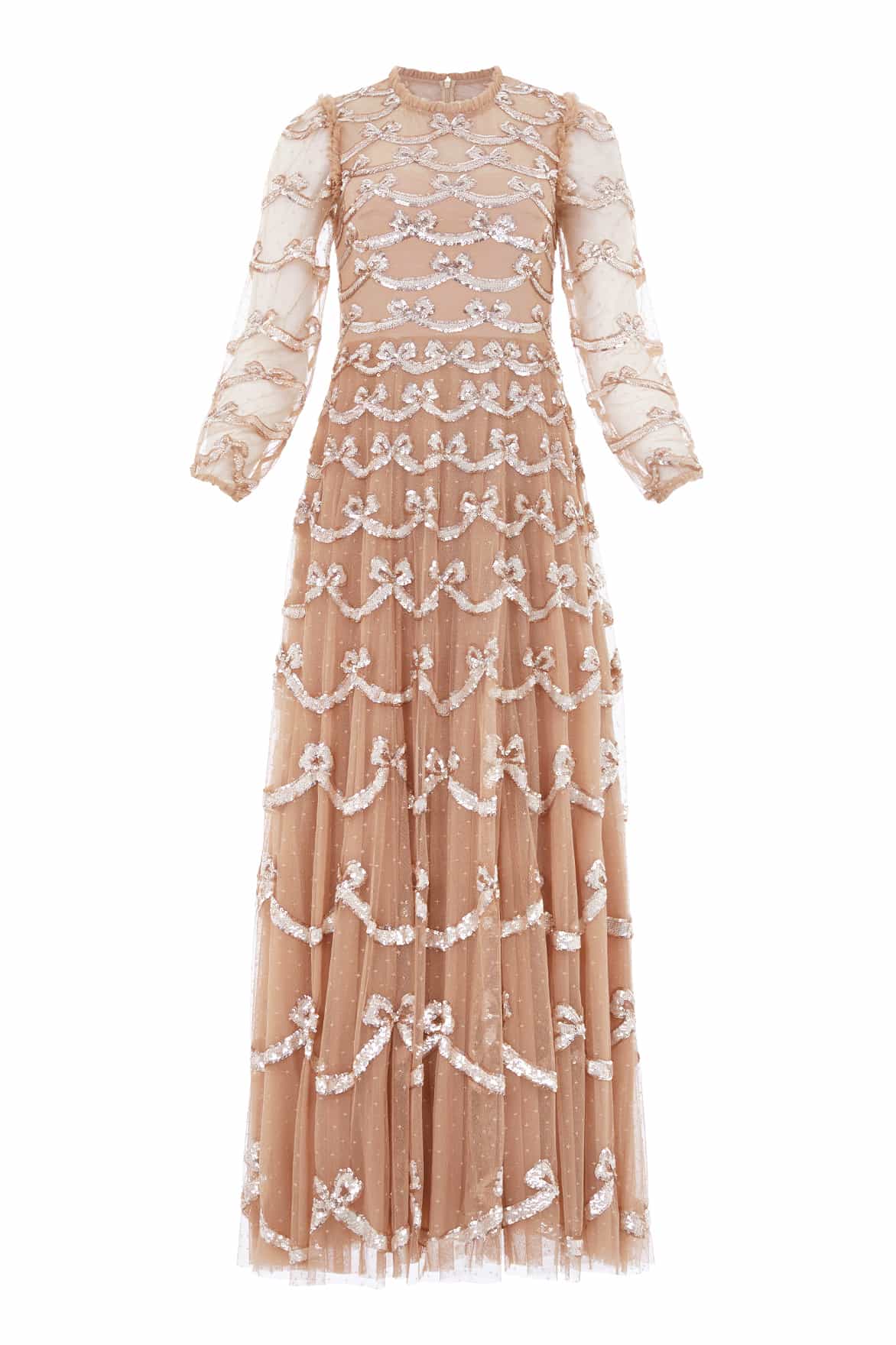 Needle and Thread Bow Sequin Long Sleeve Gown