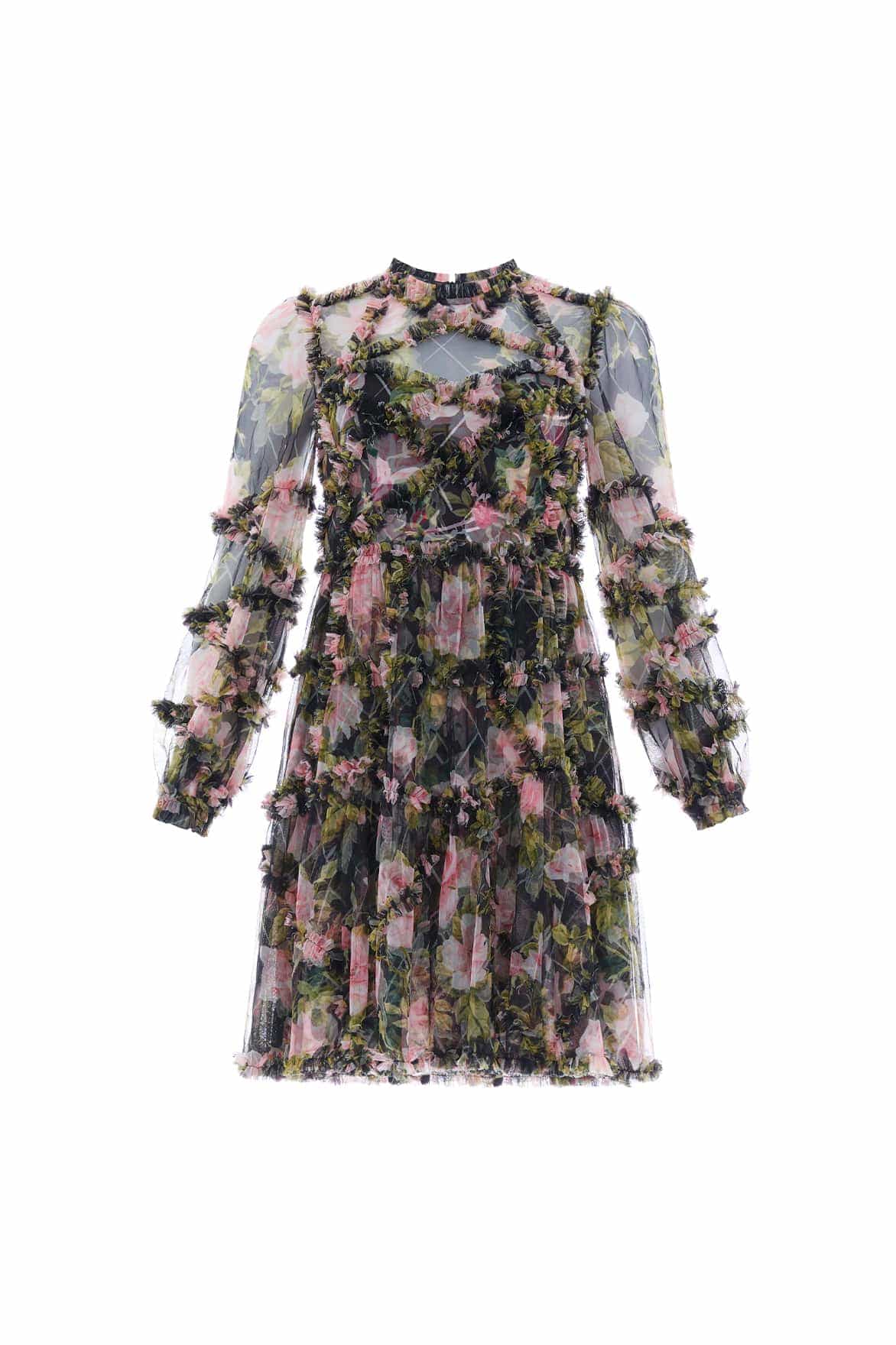 Needle and Thread English Rose Diamond Ruffle Mini Dress
