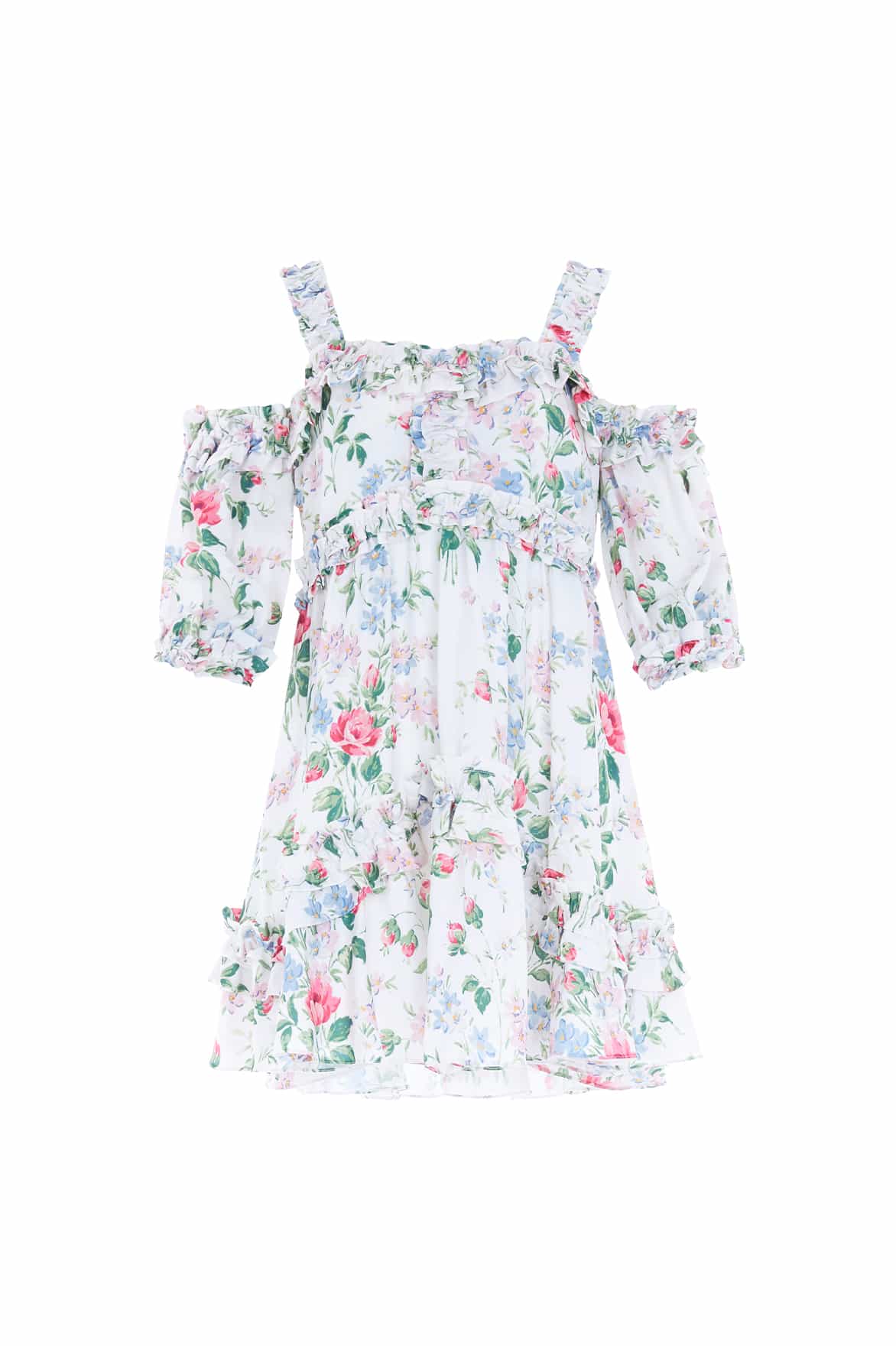 Needle and Thread Floral Fantasy Crepe Off-Shoulder Micro Mini Dress