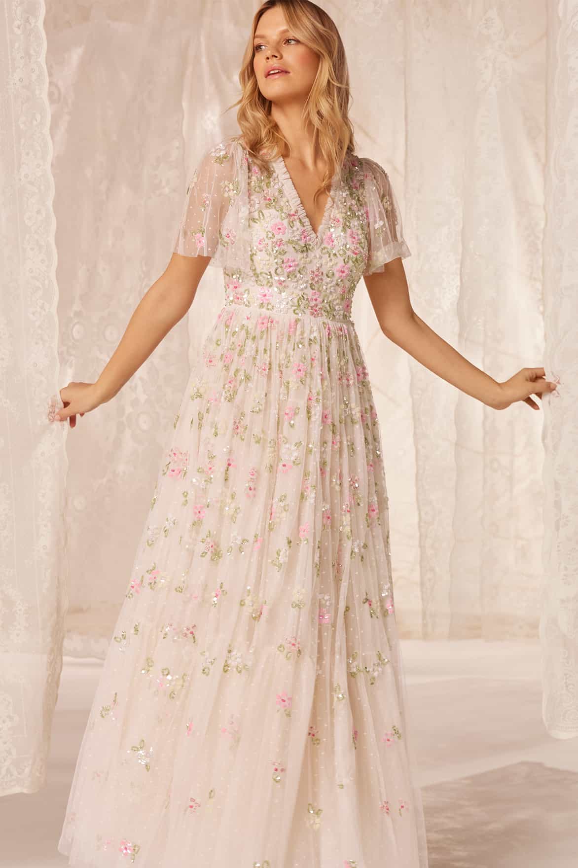 Needle and Thread Freesia Shimmer V-Neck Gown