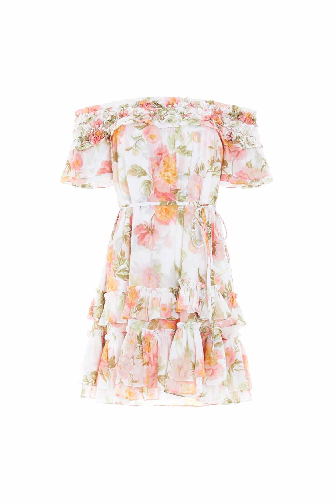 Needle and Thread Peony Promise Chiffon Off-Shoulder Tiered Micro Mini Dress