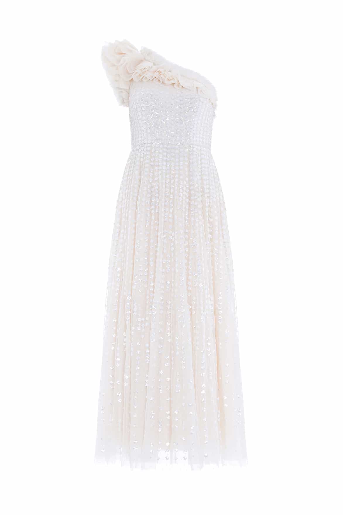 Needle and Thread Raindrop One-Shoulder Ankle Gown