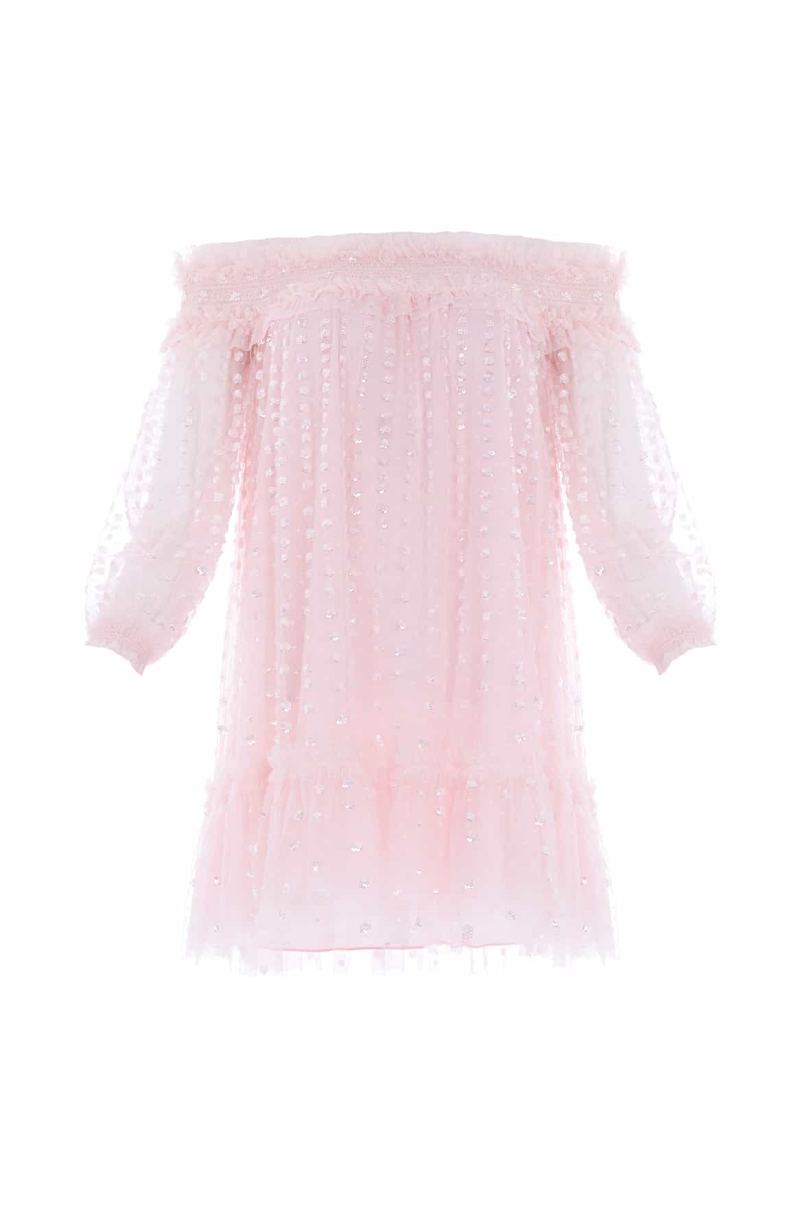 Needle and Thread Raindrop Smocked Gloss Off-Shoulder Micro Mini Dress