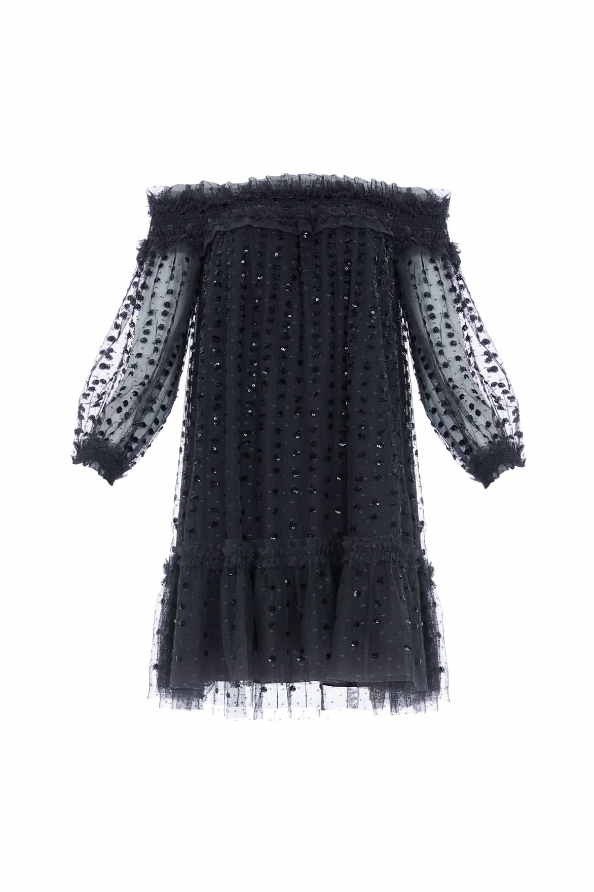 Needle and Thread Raindrop Smocked Off-Shoulder Micro Mini Dress