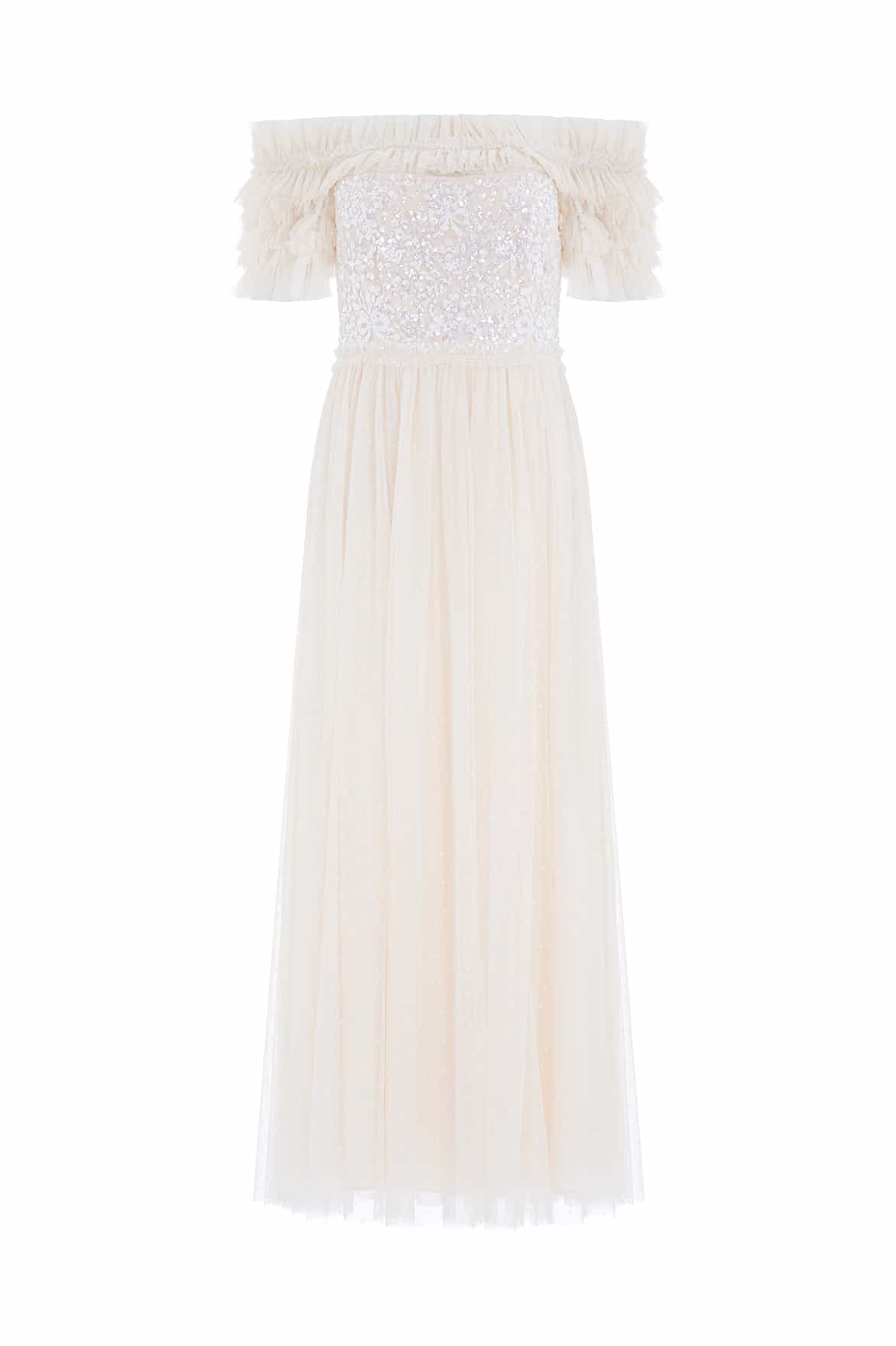 Needle and Thread Sequin Wreath Bodice Off-Shoulder Ankle Gown