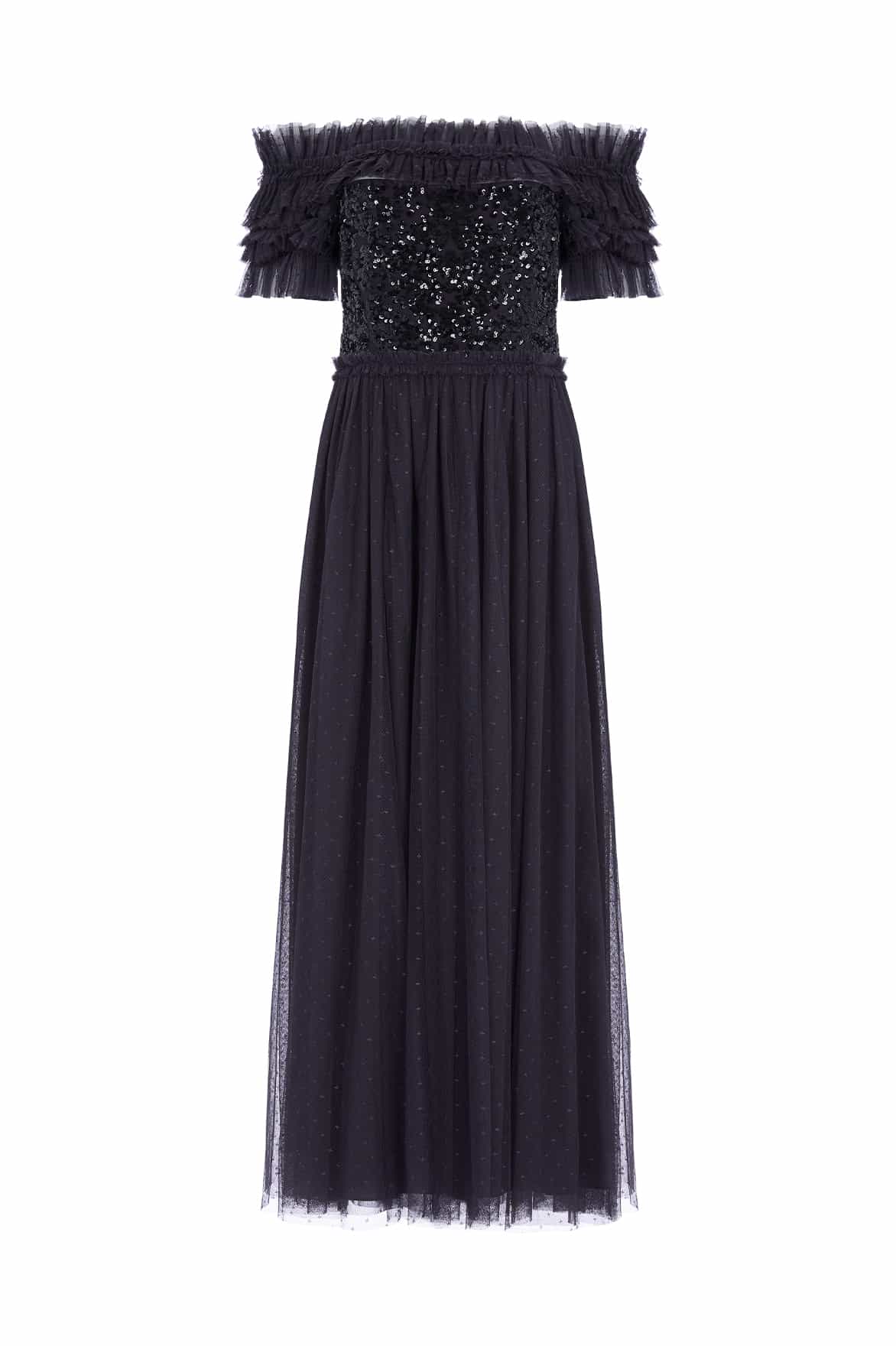 Needle and Thread Sequin Wreath Bodice Off-Shoulder Ankle Gown