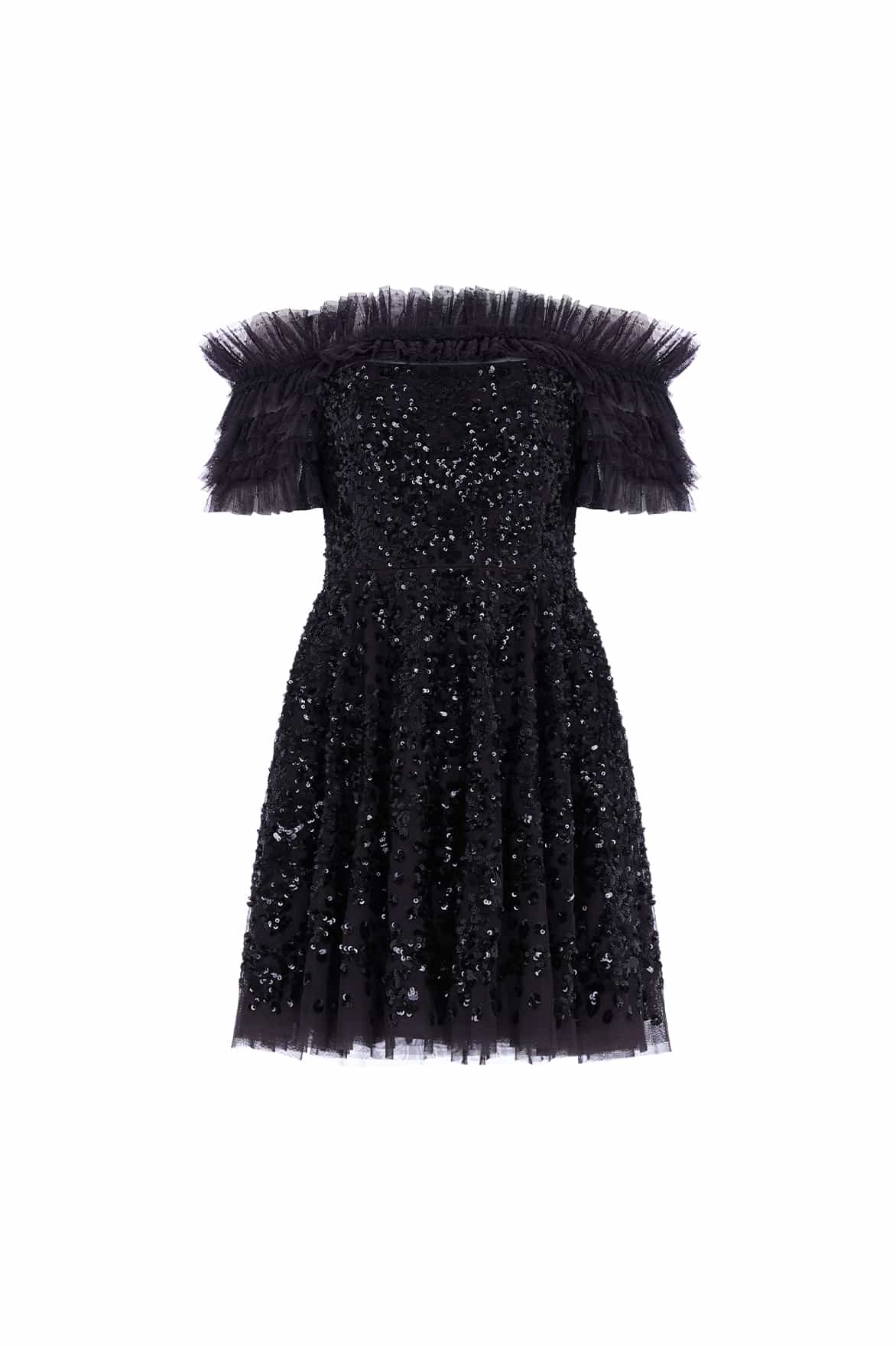 Needle and Thread Sequin Wreath Off-Shoulder Micro Mini Dress