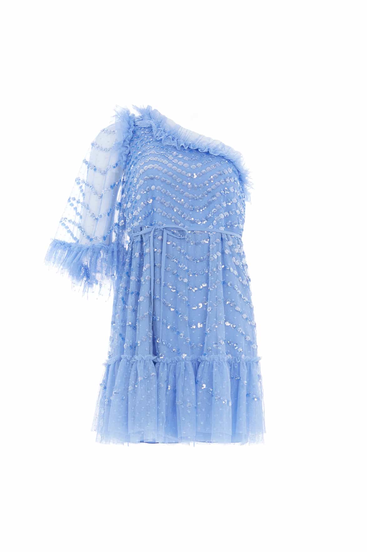 Needle and Thread Shimmer Wave Gloss One-Shoulder Micro Mini Dress