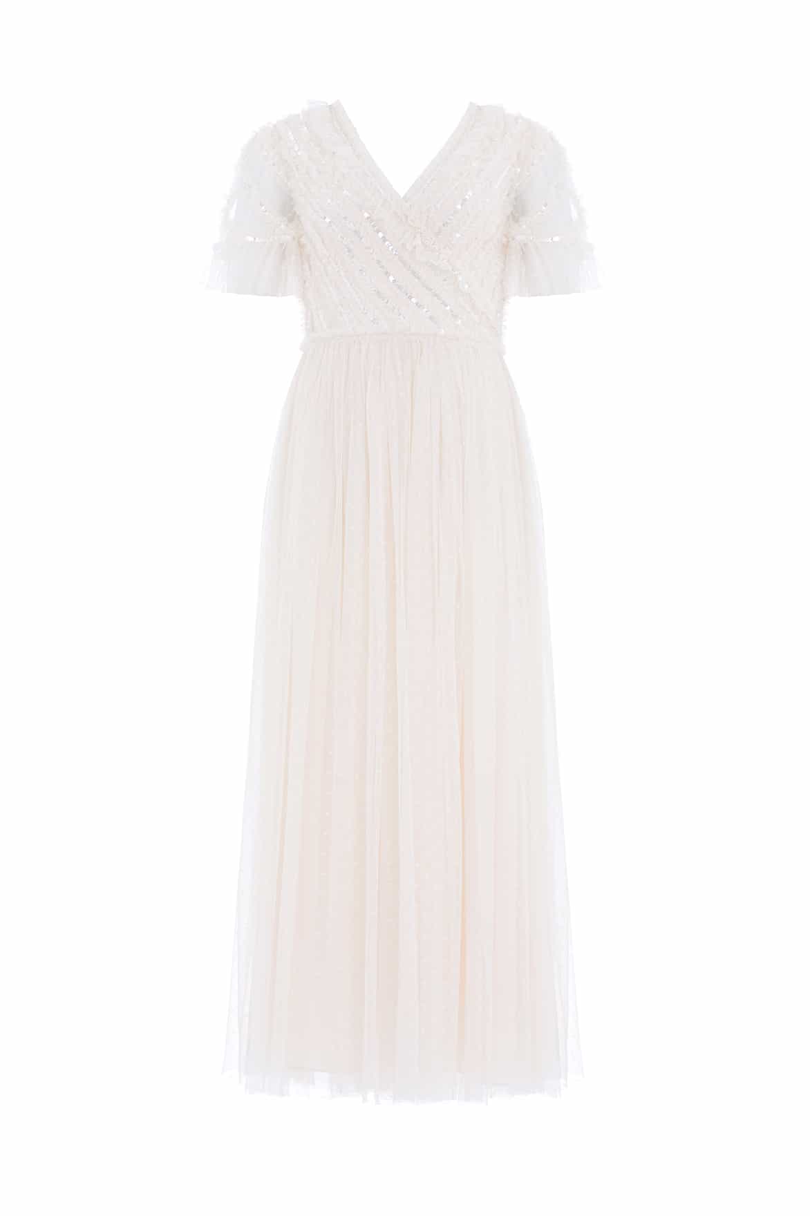 Needle and Thread Spiral Sequin Bodice V-Neck Ankle Gown