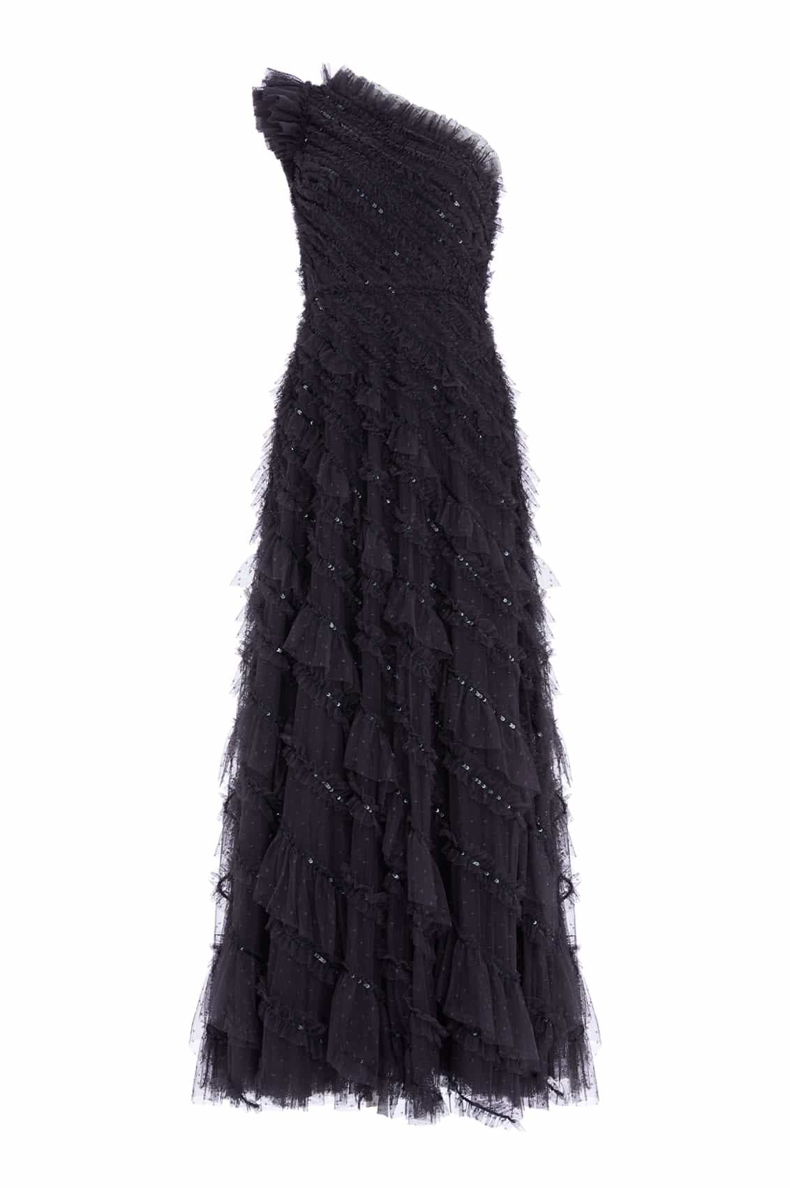 Needle and Thread Spiral Sequin One-Shoulder Ankle Gown