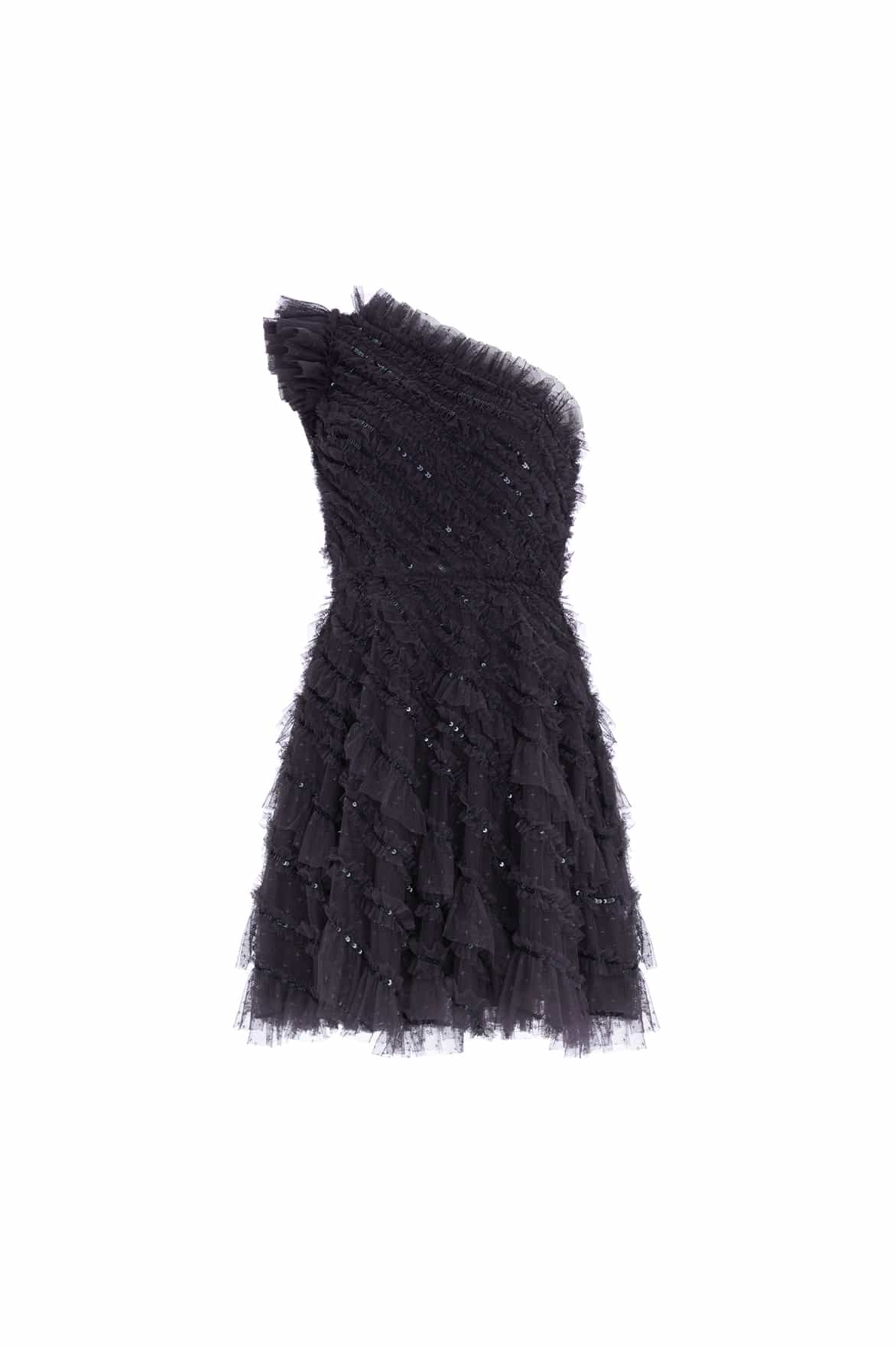 Needle and Thread Spiral Sequin One-Shoulder Micro Mini Dress