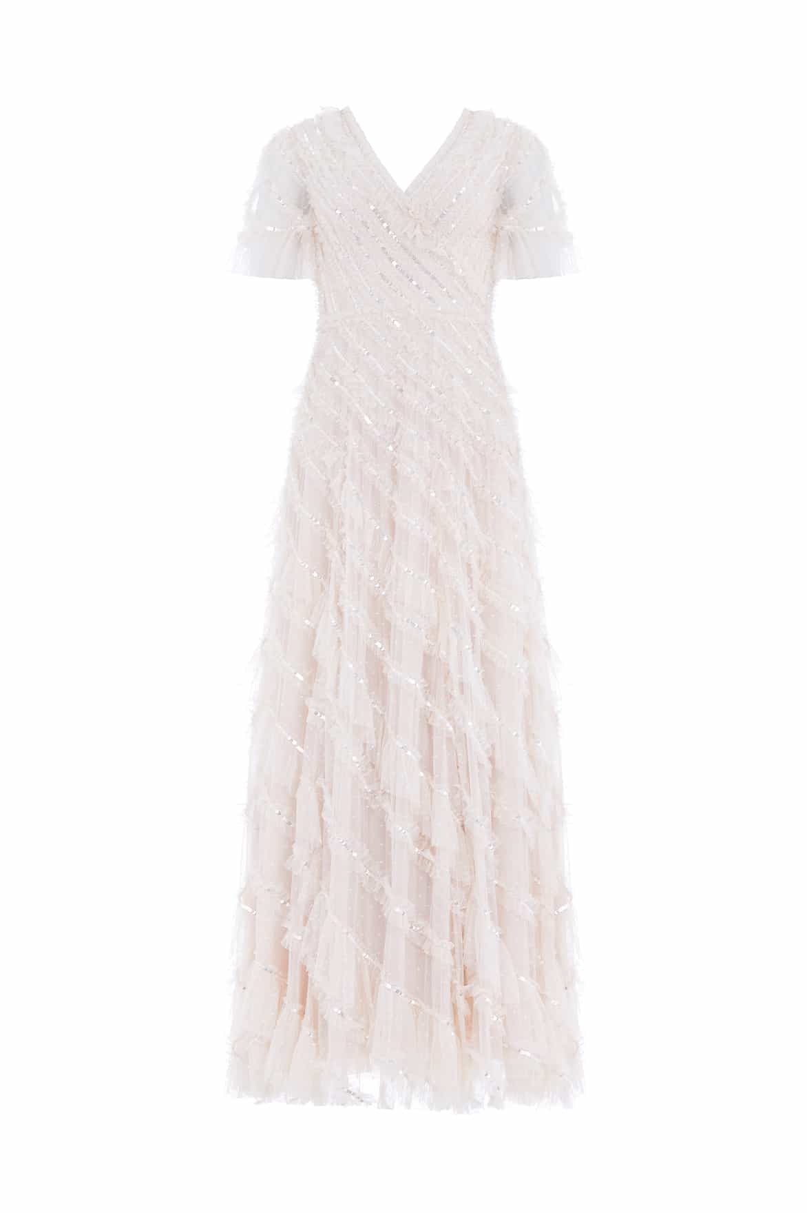 Needle and Thread Spiral Sequin V-Neck Ankle Gown