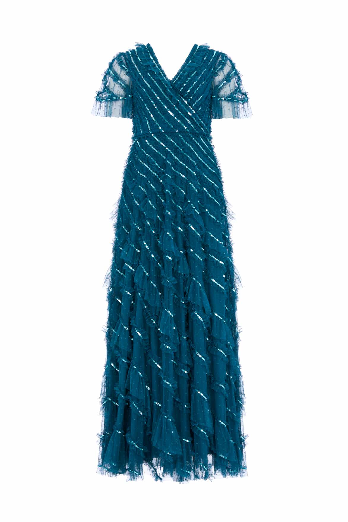 Needle and Thread Spiral Sequin V-Neck Ankle Gown