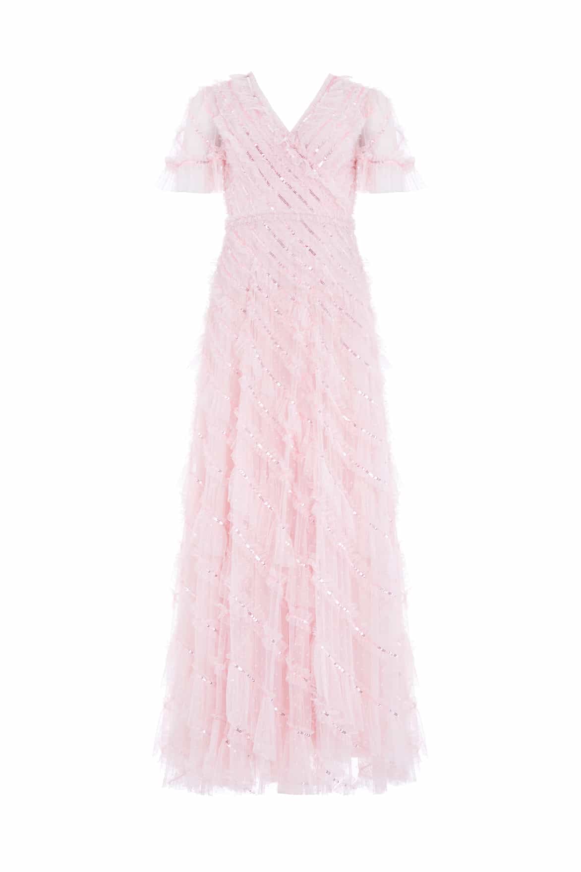 Needle and Thread Spiral Sequin V-Neck Ankle Gown